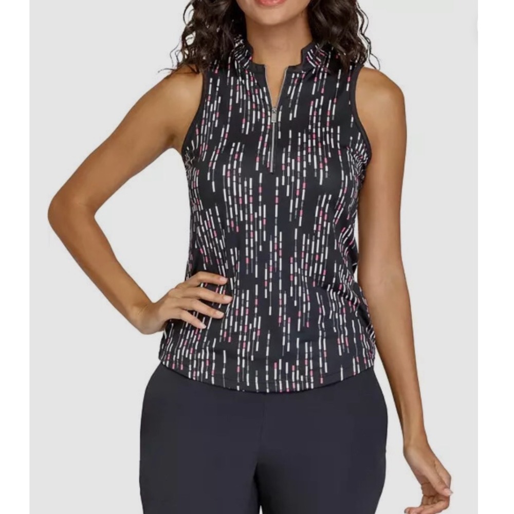 Tail White Label Womens Sleeveless Golf Polo XS Black Pink Geometric UPF 50 NWT